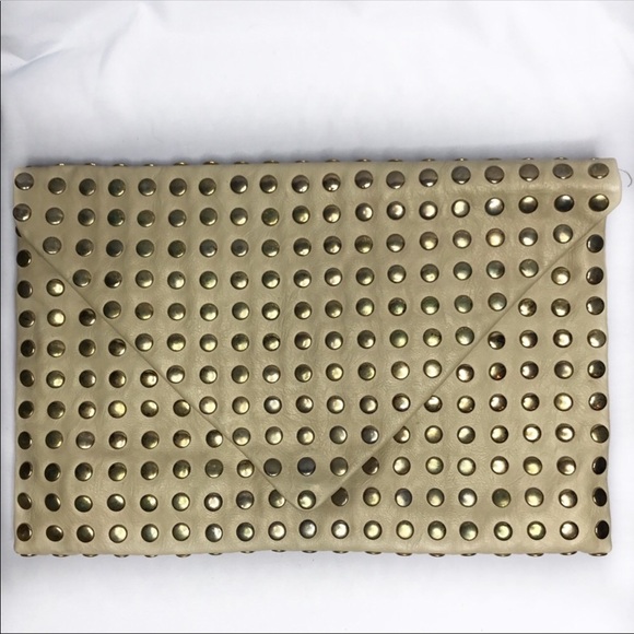 CREAM GOLD STUDDED CLUTCH - Picture 1 of 3